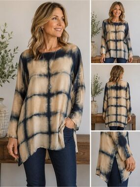 Biya Johnny Was 100% Silk Shibori Tie Dye Tunic Top Size S EUC